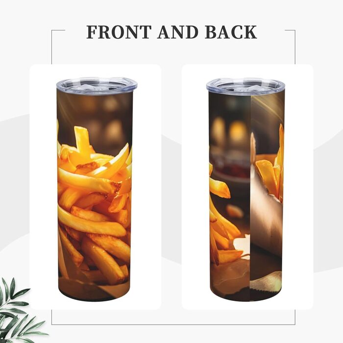 Кухоль з прямою трубочкою, 590 мл, дизайн картопля фрі, дорожній кухоль з принтом, підходить для кемпінгу, офісу та дому