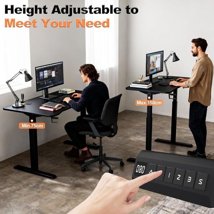 Електричний стіл з регулюванням висоти 160x60 см, стіл для роботи сидячи та стоячи з функцією пам&39яті та портом зарядки Type-C, стіл для роботи стоячи, регульований комп&39ютерний стіл з органайзером для кабелів, чорний 16060 см