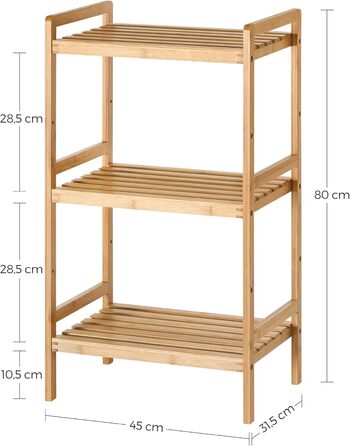Бамбукова полиця SONGMICS, кухонна полиця, полиця для ванної кімнати, книжкова полиця, окремостояча полиця з 3 полицями, 31,5 x 45 x 80 см, для ванної кімнати, кухні, вітальні, спальні, балкону, натуральний колір BCB073N01 натуральний колір 3 рівні (80В с