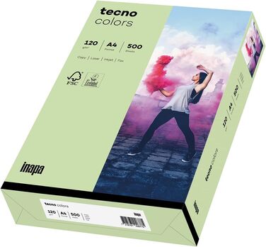 Кольоровий папір для принтера INAPA, кольоровий папір TECNO Кольори 120 г/м, А4, 1 250 аркушів (5x250), середньо-зелений