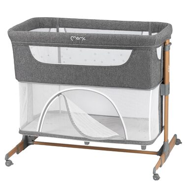Дитяче ліжечко Momi SMART Bed 4-в-1 до 15 кг, приліжкове ліжечко для немовлят з матрацом, регульована висота, сірого кольору, одномісне
