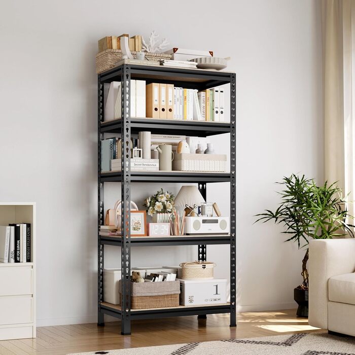 Міцний стелаж Yaheetech з 2 предметів, стелаж для зберігання, 150 x 70 x 30 см, безболтовий стелаж з 5 регульованими полицями, підвальний стелаж, вантажопідйомність 590 кг, стелаж з металевим каркасом, чорний