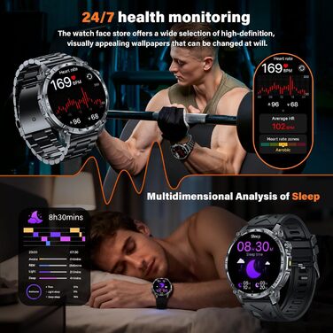 Чоловічий смарт-годинник із функцією телефону, 1,7-дюймовий сенсорний екран, підсвічування, 100 днів у режимі очікування, понад 120 спортивних режимів, пульс, SpO2, монітор сну, водонепроникність IP68, фітнес-трекер, сумісний з Android/iOS (сталевий ремін