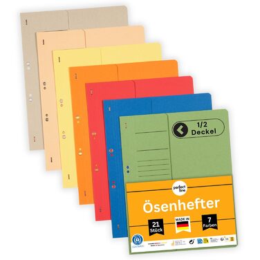 Папка-регістратор з люверсами DIN A4, 250 г/м перероблений картон, 7 кольорів (по 3 кожного), обкладинки, сертифікована Blue Angel, екологічно чиста, зроблена в Німеччині, 21