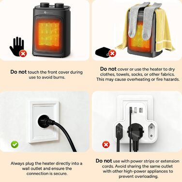 Невеликий електричний обігрівач, 1500 Вт з термостатом, 3 режими нагріву, швидкий нагрів PTC, портативний електричний обігрівач із тихим захистом безпеки для офісу, спальні, гаража, дому та з поворотною ручкою