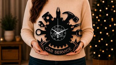 Настінний годинник для автомайстерні Car Service з мотивом інструментів Безшумний кварцовий механізм Ідея подарунка для вітальні, спальні або гаража, чорний
