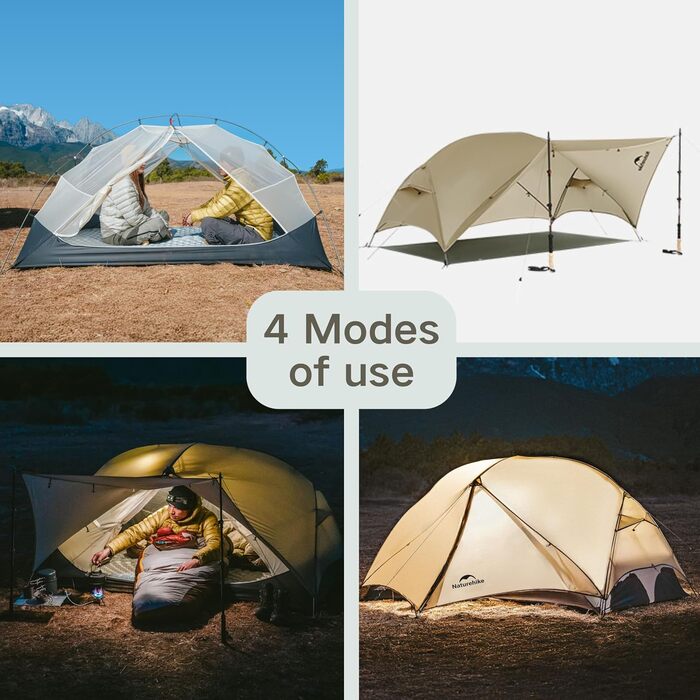 Намет Naturehike Mongar UL оновлення 2025 1,5 кг, надлегкі намети, на 1/2 особи, туристичний намет, 4 режими використання, водонепроникний, туристичний намет для кемпінгу з ганком, легке встановлення, сірий, на 2 особи