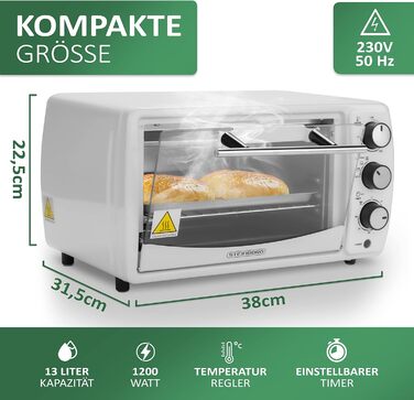 Міні-піч 13 літрів 1200 Вт Піч для піци 65-230C Таймер Відкидний піддон для крихт Міні-піч Мала духовка