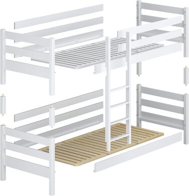 Двоярусне ліжко, дитяче ліжко 120х190 см, для 2 дітей, 2 сторони для складання драбини, 2 окремих спальних місця, закруглені краї,