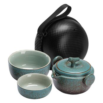 Японський чайний набір для подорожей з керамічної чайнички та чашки. Міцний чохол зі штучної шкіри для любителів чаю та повсякденного використання.