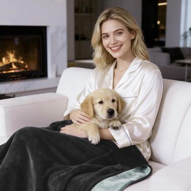 Водонепроникна ковдра QIYI для ліжка, дивана, кушетки, двостороння, флісова ковдра, яку можна прати, для захисту меблів та матраців для пар, собак та котів, 102x153 см, чорна/світло-сіра