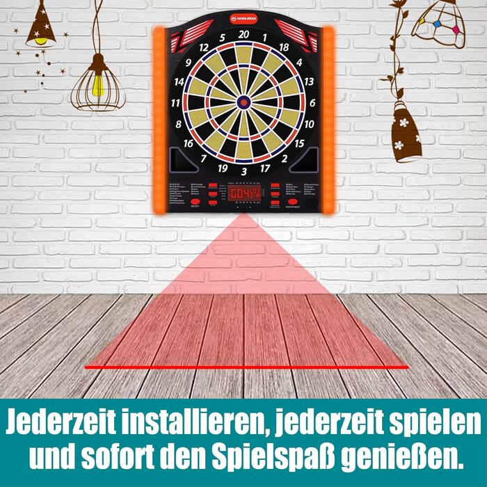 Професійний набір електронних дротиків WIN.MAX з лазерними маркерами лінії кидка/носка з німецьким голосом - підходить для батарейок/адаптерів для 1-8 гравців з 12 дротиками 2025 року - НОВИНКА - бічне освітлення