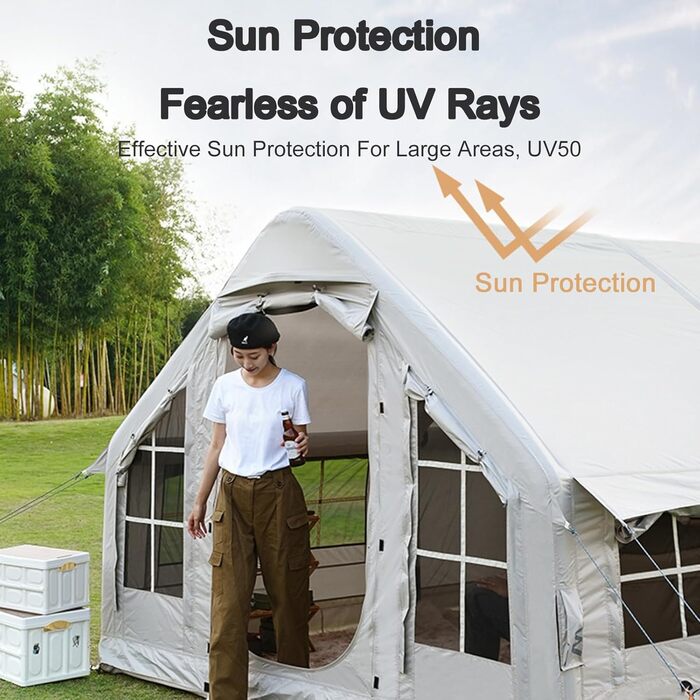 Зимовий надувний намет-будиночок XXL, сімейний намет на 6-8 осіб, надувний кемпінговий намет з насосом, 4-сезонний розкладний намет, великий XXL намет для вулиці з димоходом, сірий, 385x260x200 см