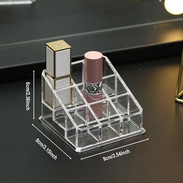 Органайзер для блиску для губної помади, маленький, прозорий, 9 відділень, акриловий футляр для помади, ефірна олія, роликовий м'яч, тримач для парфумів, вітрини для губної помади, пензлі, флакони