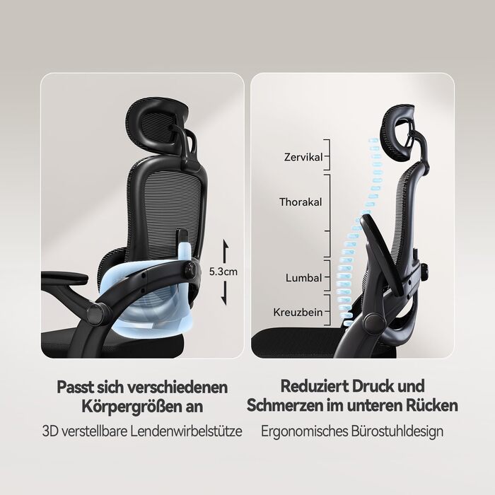 Ергономічне офісне крісло SIHOO M102C, обертове крісло з 3D-підлокітниками, висока спинка, поперекова підтримка (вгору та вниз), регулювання висоти та функція гойдання, чорне