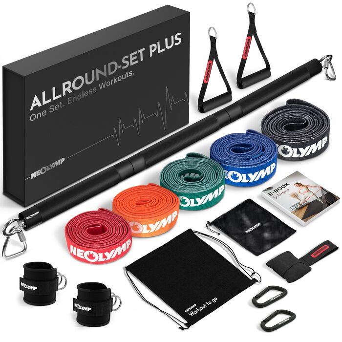 Фітнес-стрічки NEOLYMP з довгими тканинами та фітнес-аксесуарами - стрічки опору, що праються, стрічки для вправ, фітнес-стрічки, тренувальні стрічки, стрічки для підтягувань, набори для силових тренувань, універсальний базовий набір