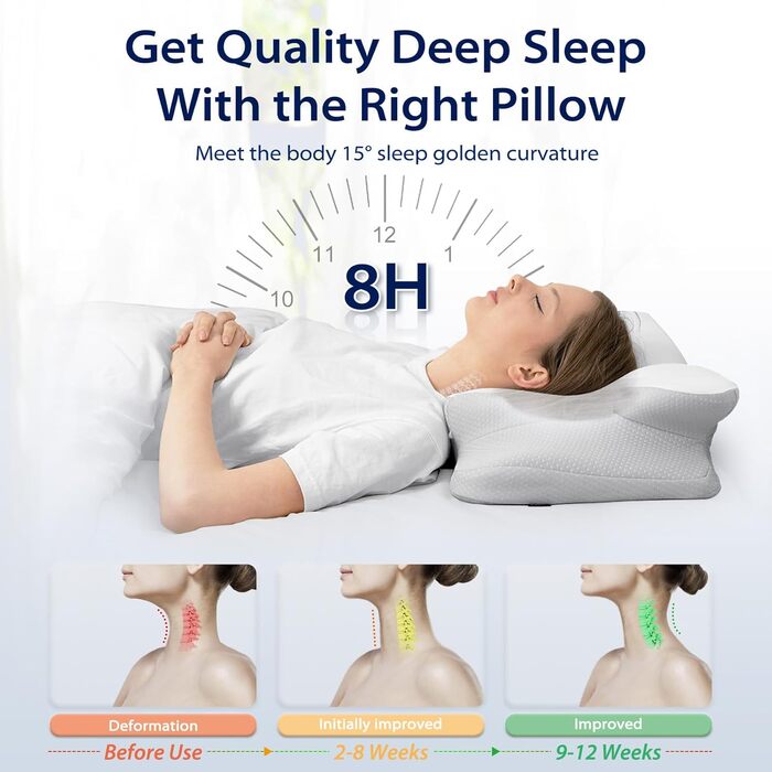 Подушка для шиї HOMCA, ергономічна подушка з піни з ефектом пам&39яті, 3D охолоджувальна наволочка для сну на спині, боці або животі, 62 x 41 x 11/13 см сірого кольору