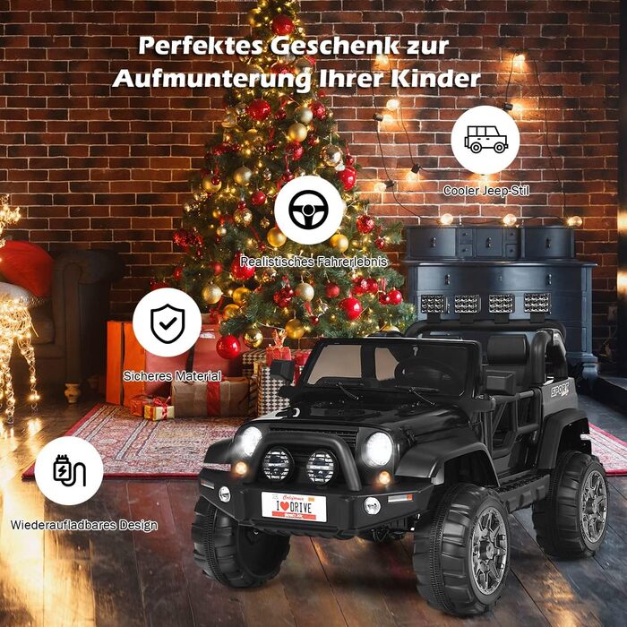 Дитячий електромобіль COSTWAY 2-місний з пультом дистанційного керування 2.4G, 3-швидкісний 12В дитячий автомобіль з MP3, музикою,