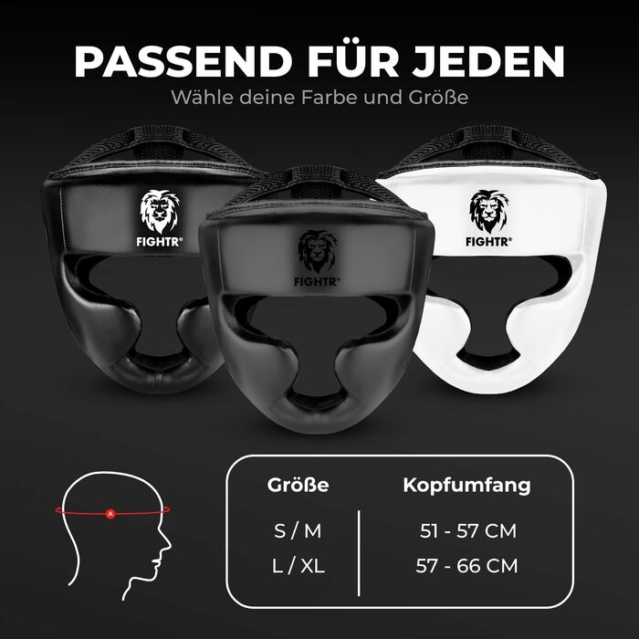 Захист голови FIGHTR з оптимальною посадкою для максимального захисту Боксерський шолом для спарингу Регульований розмір для боксу, ММА, муай-тай, кікбоксингу та бойових мистецтв L-XL, повністю чорний