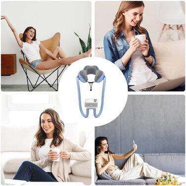 Тримач для шиї телефону - регульований на 360 градусів, подушки для підтримки шиї, тримач для телефону 2-в-1, підставка для мобільних телефонів, знімні тримачі, колиска для мобільного пристрою, зручна дорожня подушка синього кольору