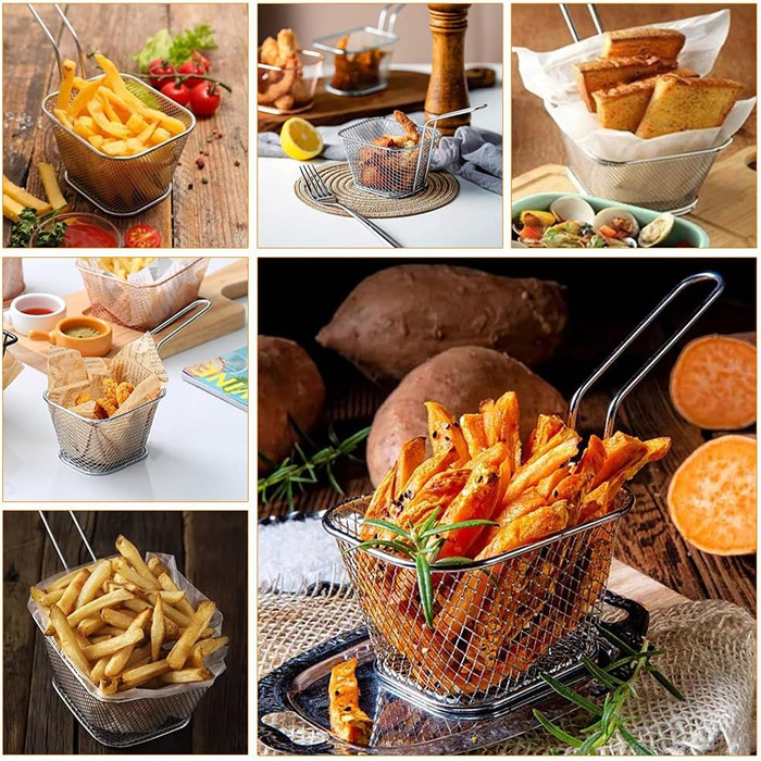 Кошик для смаження BUENTYA 8 шт. Невеликий кошик для смаження з нержавіючої сталі для подачі картоплі фрі кошик для міні-фритюрниці Кошик для фритюрниць Кошик для подачі картоплі фрі Кошик для смаження картоплі фрі з ручкою Французька решітка для смаження