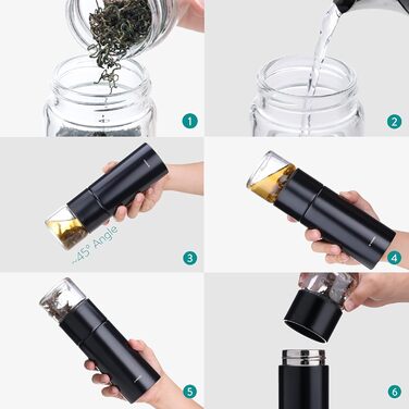 Чайна пляшка Navaris з нержавіючої сталі та скла з ситечком - пляшка для чаю 300 мл, чайник на винос - кухоль для чаю, пляшка для пиття, чайник для заварювання чаю з боросилікатного скла