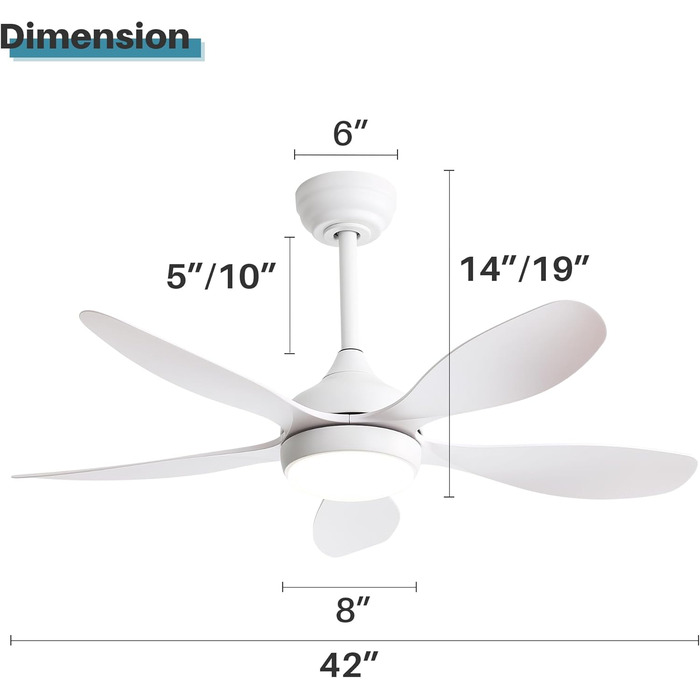 Стельовий вентилятор з підсвічуванням і дистанційним керуванням - світлодіод із можливістю затемнення, 6 швидкостей, тихий і енергозберігаючий двигун постійного струму, реверсивний для літа та зими, сучасний для вітальні та спальні (білий), 0I&I0I