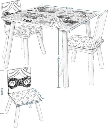 Дитячий комплект меблів EUGAD 1 дитячий стіл та 2 дитячі стільці, 3-предметний дитячий комплект меблів з масиву МДФ, рожевий