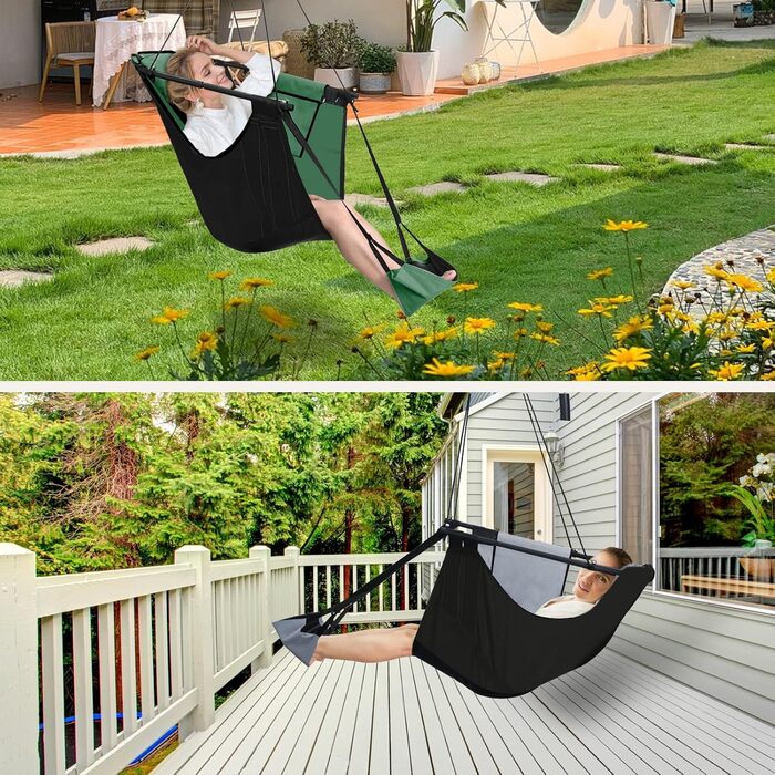 Підвісне крісло Chihee з підставкою для ніг, гамак-крісло з металевим каркасом U-подібної форми, міцне крісло-гойдалка Teslin з тканини Оксфорд з боковими кишенями, підголівник, карабін, міцна опора та повітропроникність, зелений