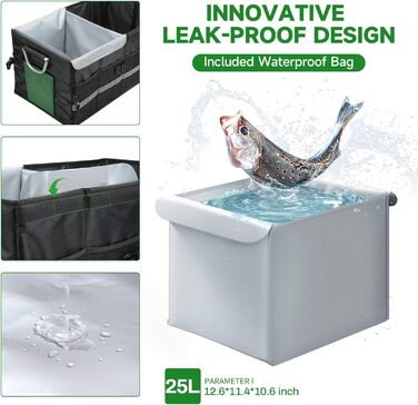 Органайзер для багажника WINHUNT, автомобільний органайзер для зберігання речей з водонепроникним кишенею, складний органайзер з багатьма відділеннями для автомобіля, позашляховика, седана, пікапа (Чорний, 66л) Чорний 66л