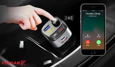 Передавач для автомобільного комплекту QC3.0 PD Автомобільний USB-зарядний пристрій 38 Вт HD-мікрофон B Кнопка (ефект об'ємного звучання басів) Type C PD 3.0/4.0 Siri Google Assistant, 100 Bluetooth 5.0 FM