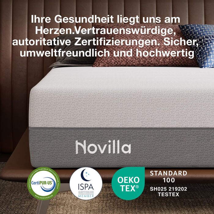 Матрац Novilla DualComfort 90x200 см, 9-зонний матрац з холодної піни з гелем та зеленим чаєм, висота 25 см, двосторонній матрац H3 та H4, сертифікований Oeko-Tex, повітропроникний та пральний чохол, висота 25 см, 90 x 200 см