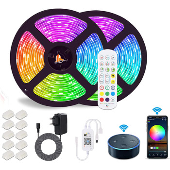 Світлодіодна стрічка Alexa 10 м, світлодіодні стрічки 5050 RGB, керовані APP музичні світлодіодні струнні ліхтарі, сумісні з Alexa, світлодіодна стрічка Google Assistant, що змінює колір, світлодіодна стрічка з пультом дистанційного керування та джерелом 