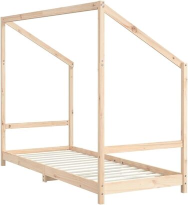 Дитяче ліжко 2x(80x200) см з масиву сосни з міцним каркасом та дихаючими фанерними ламелями для гарної підтримки матраца 205,5 x 171 x 158 см Натуральний колір