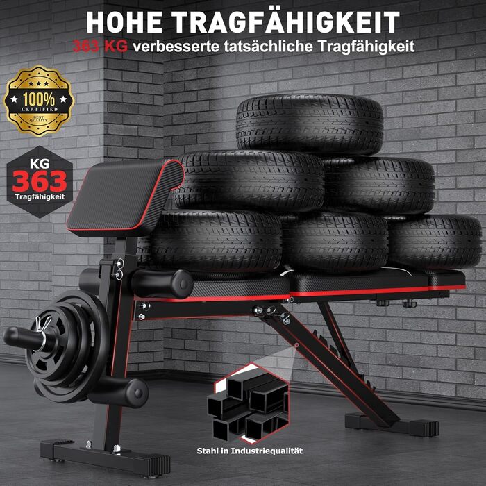 Регульована силова лава, складна силова лава, тренувальна лава 363 кг з подовжувачем для ніг, подушкою для проповідників та подовженим підголівником, багатофункціональне фітнес-обладнання для домашнього використання