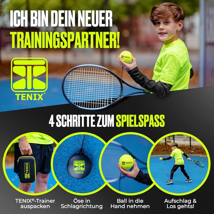 Тенісний тренажер TENIX Power Grip автотренажер для дітей та дорослих грайте соло у дворі, парку, на корті м’яч на гумці 5 м + антиковзка база + чохол 1000 ударів без партнера оригінал 2025