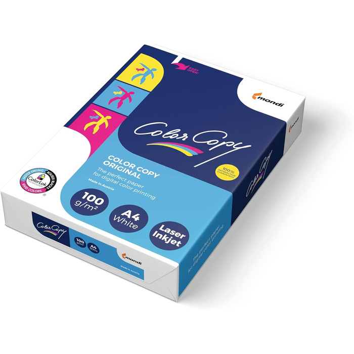 Кольоровий папір для лазерного копіювання, некрейдований, 100 г/м, A4, картонна упаковка 5 x 500 аркушів, 12320, A4 210 x 297 мм, 100 г, білий