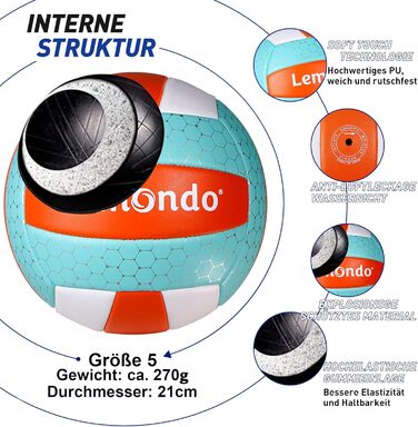 Волейбольний м'яч Lemondo, Розмір 5, М'який поліуретан (PU), Водонепроникний та нековзний, Для приміщень та вулиці (з насосом)