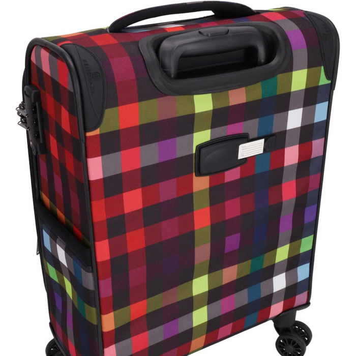 Дорожній візок SoftLITE 4w Валіза з міцного поліестеру Легкий візок з чотирма подвійними колесами Кодовий замок TSA (різнокольорова клітинка, S - ручна поклажа 55 см) Різнокольорова клітинка