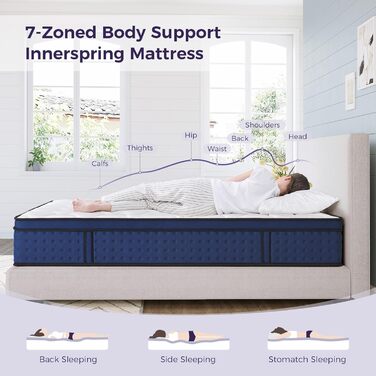 Маленький двоспальний матрац, гібридний матрац 30,5 см для зняття тиску, дихаюча піна з індивідуальним пружинним блоком, маленьке двоспальне ліжко середньої жорсткості, піна з ефектом пам&39яті колекції Navyx, пружинний блок, Маленьке двоспальне ліжко (12