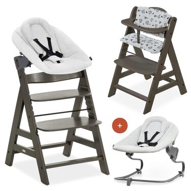 Дитячий дерев'яний стільчик для годування від народження з функцією нахилу - додаткове плоске кріплення для новонароджених та баво