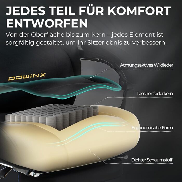 Ергономічне ігрове крісло Dowinx з регульованою масажною подушкою для попереку, мікрофібровий велюр, товста подушка сидіння, висувна підставка для ніг, регульовані підлокітники, нахил на 160, світло-чорний колір