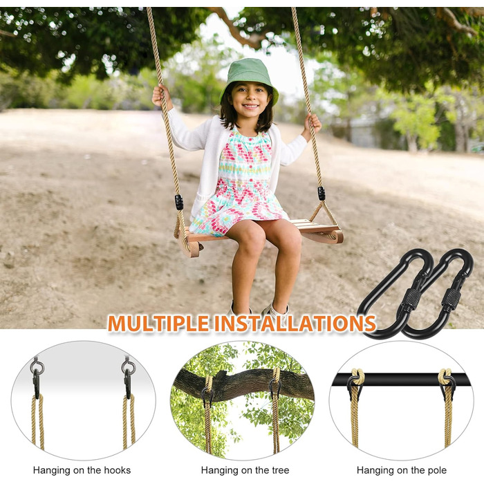 Дерев'яні гойдалки сидіння, гойдалки дерев'яні для дорослих і дітей гойдалки садові з регульованою мотузкою криті і відкриті гойда