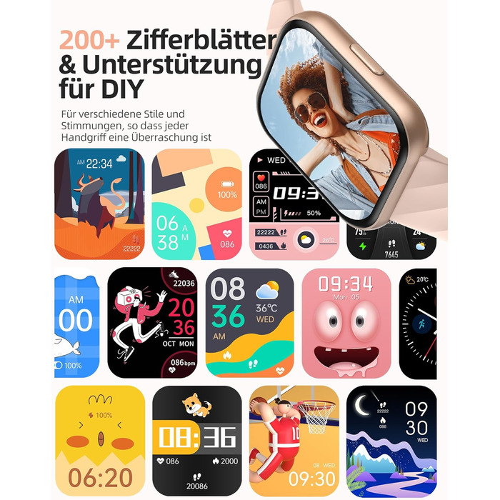 Жіночий смарт-годинник Parsonver із водонепроникністю 5 атм, спортивний годинник для плавання, фітнес-годинник 1,8 дюйма HD для жінок із понад 100 спортивними режимами, відстеженням серцевого ритму та сну, смарт-годинник для Android та iOS, рожеве золото,