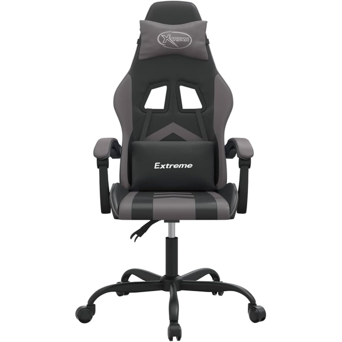 Геймерське крісло з функцією масажу, під шкіру, обертове на 360, чорно-сіре, 57,5 x 59,5 x 121-131 см, для розслаблюючої гри Модель 349595