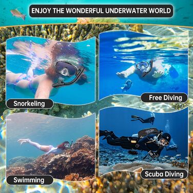 Окуляри для дайвінгу, комплект з трубкою та окулярами для дайвінгу, маска для дайвінгу, панорамний HD-загартований скло з кутом огляду 180, захист від запотівання та протікання, преміум-суха трубка для дорослих