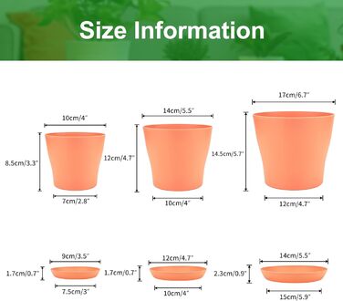 Кольорові великі горщики для квітів Круглі пластикові горщики для рослин з піддоном/піддонами для офісних балконних перил, 8 кольо