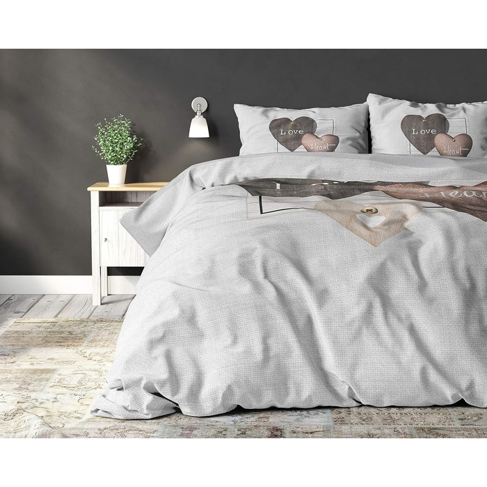 Комплект постільної білизни для сну, 100 бавовна, з сердечками кохання, 200 x 200 см, 80 x 80 см, сірий, з сердечками кохання 200x200