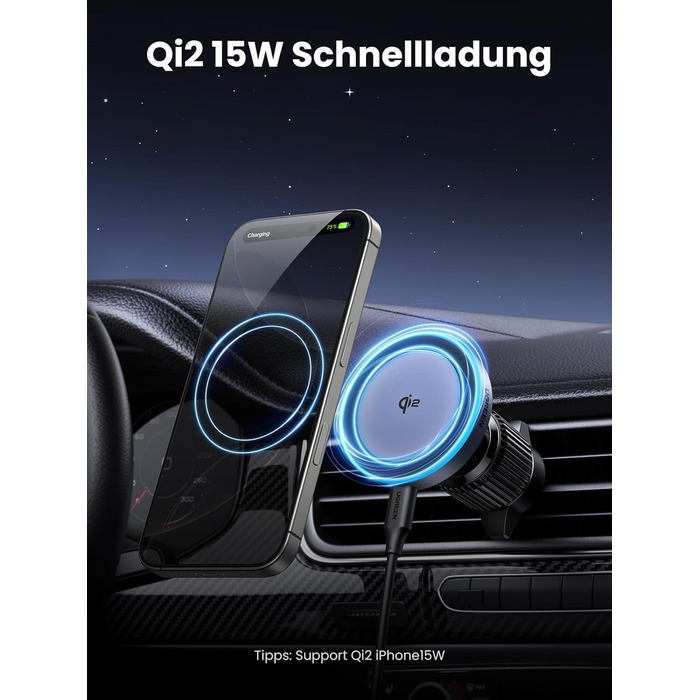 Сертифікований бездротовий автомобільний зарядний пристрій потужністю 15 Вт з функцією зарядки, сумісний з MagSafe для iPhone 16/1