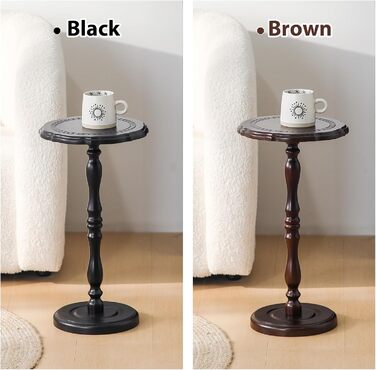 Круглий приставний столик, маленький столик для напоїв для невеликих приміщень, масив дерева, сучасний приставний столик, акцентна тумба для спалень, віталень, куточків та офісів, коричневий